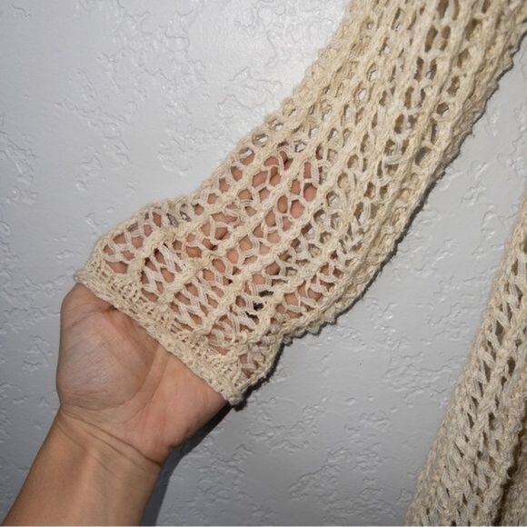 Honey Punch Cream Open Knit Draped Cardigan Size‎ Medium - Picture 5 of 6